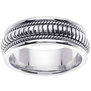 14k White Gold Handmade Ribbed Comfort-fit Wedding Band-Image