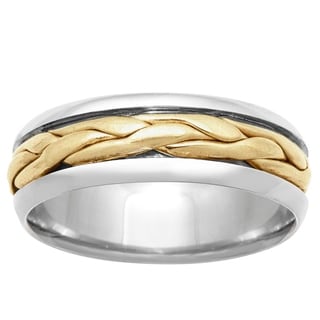 14k Two-tone Gold Handmade Braided Comfort-fit Satin Wedding Band-Image