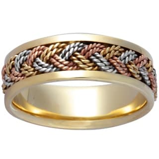 14k Tri-color Gold Handmade Woven Comfort-fit Wedding Band-Image