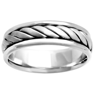 14k White Gold Women's Rope Comfort Fit Wedding Band-Image