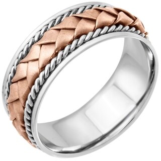 14k Two-tone Gold Women's Comfort Fit Handmade Woven Wedding Band-Image