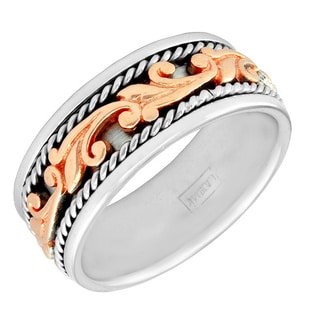 14k Two-tone Gold Women's Comfort Fit Handmade Floral Wedding Band-Image