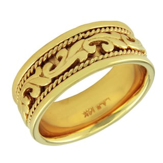 14k Yellow Gold Women's Comfort Fit Handmade Leaf Wedding Band-Image