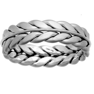 14k White Gold Women's Comfort Fit Handmade Rope Wedding Band-Image