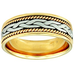 14k Two-tone Gold Women's Comfort Fit Handmade Rope Weave Wedding Band-Image