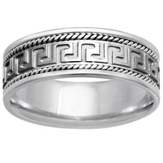 14k White Gold Women's Comfort Fit Handmade Grecian-style Wedding Band-Image