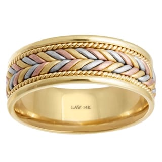 14k Tri-color Gold Women's Comfort Fit Handmade Wedding Band-Image