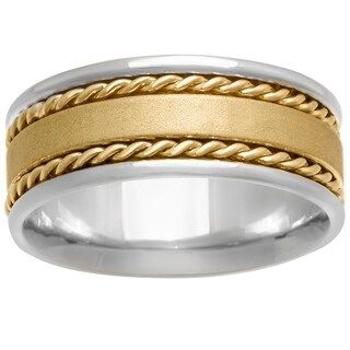 14k Two-tone Gold Women's Comfort Fit Handmade Dual Rope Wedding Band-Image