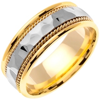 14k Two-tone Gold Women's Comfort Fit Handmade Hammered Weave Wedding Band-Image