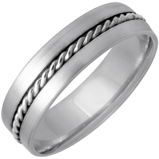 14k White Gold Women's Comfort Fit Handmade Miligrain Wedding Band-Image