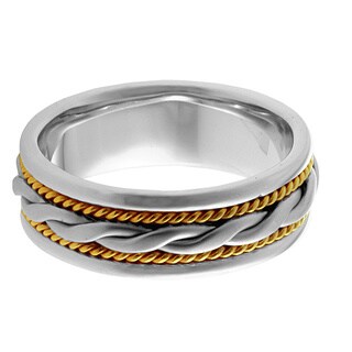 14k Two-tone Gold Women's Comfort Fit Handmade Woven Rope Wedding Band-Image