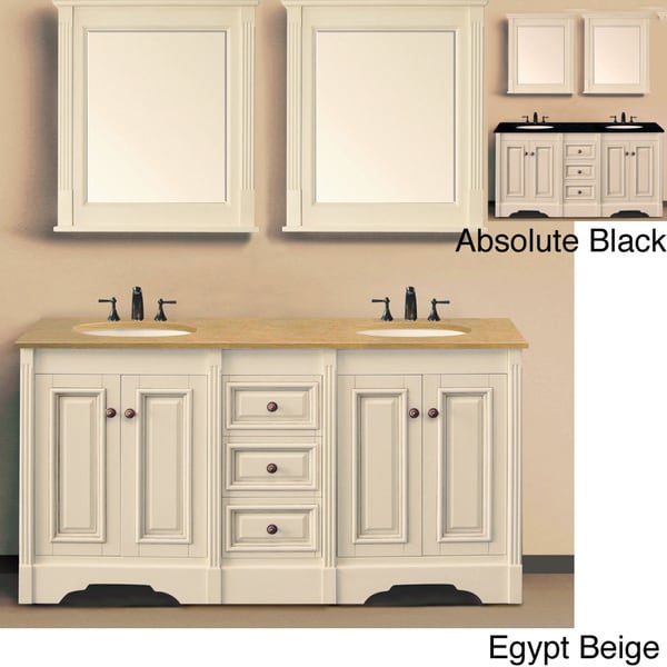  Bathroom Vanity with Natural Granite Top and Matching Wall Mirrors