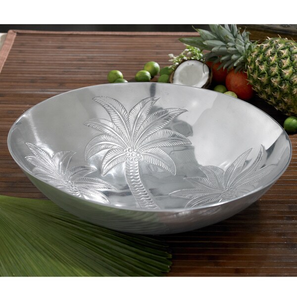 18inch Etched Tropical Palm Tree Round Serving Bowl