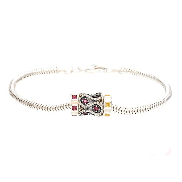 Sterling Silver Red and Yellow Crystal Bead Charm Bracelet