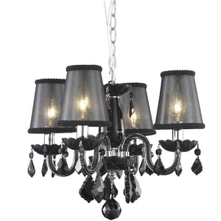 Rococo 4-Light Black Chandelier with Crystals and Shades