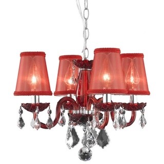 Rococo 4-Light Red Chandelier With Crystals and Shades