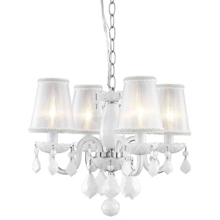 Rococo 4-Light White Chandelier with Crystals and Shades