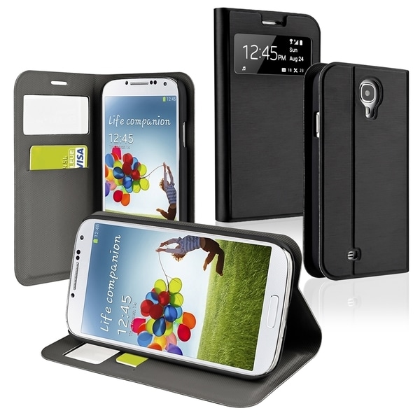 INSTEN Black Leather Phone Case Cover with Stand for Samsung Galaxy S IV / S4