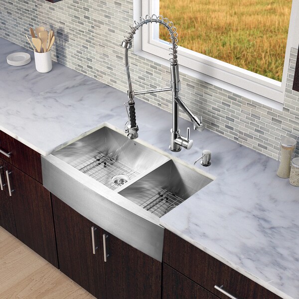 All-in-One 36-inch Farmhouse Stainless Steel Double Bowl Kitchen Sink ...