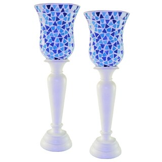 Set of 2 Mosaic Blue/Teal Candlestick Lamps