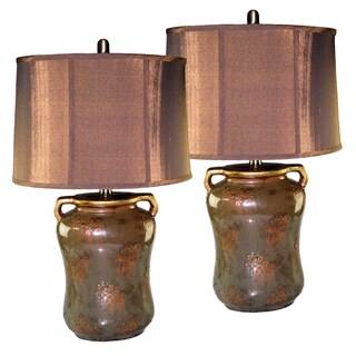 Set of 2 Antique Rusted Ceramic Table Lamps