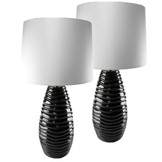 Set of 2 Black Waves Ceramic Lamps