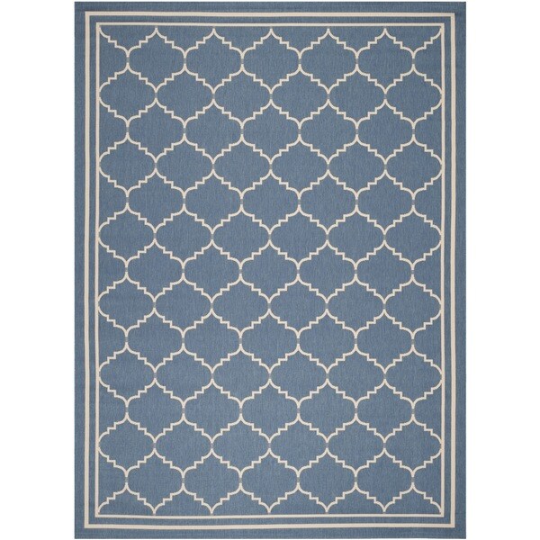 Safavieh Indoor/ Outdoor Courtyard Bordered Blue/ Beige Rug (8' x 11