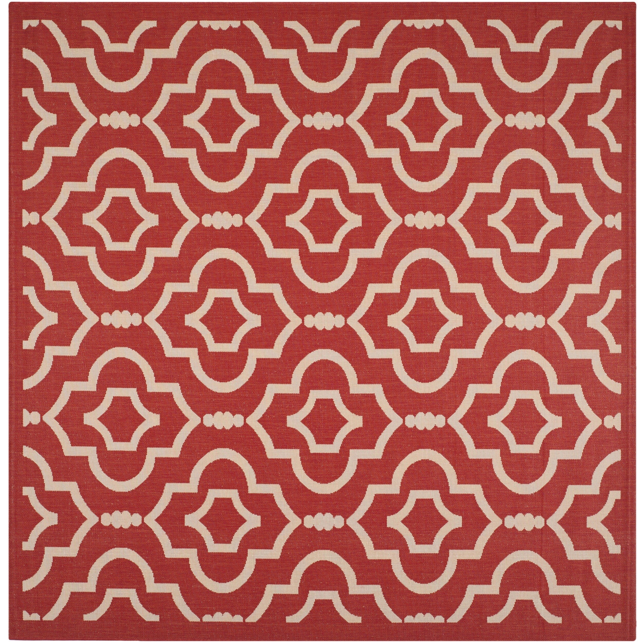 Safavieh Indoor/ Outdoor Courtyard Red/ Bone Geometric pattern Rug (710 Square)