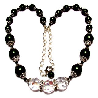 Silverplated Evergreen Glass Pearls and Clear Crystals