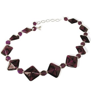 Diamonte Purple Glass Bead Necklace