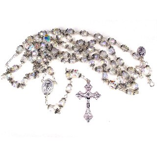 Silverplated Clear AB Crystal Double Capped Rosary and Bracelet Set