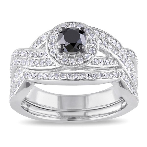... Silver 1ct Tdw Black And White Diamond Bridal Ring Set Hi I2i3