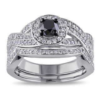 Miadora Sterling Silver 1ct TDW Black and White Diamond Bridal Ring Set (H-I, I2-I3)