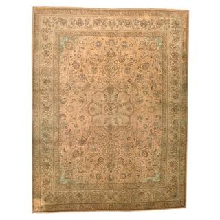 Antique 1920's Persian Hand-knotted Tabriz Beige/ Ivory Wool Rug (9'10 x 12'10)