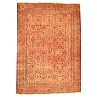 Antique 1920's Persian Hand-knotted Mashad Ivory/ Peach Wool Rug (8'3 x 11'9)