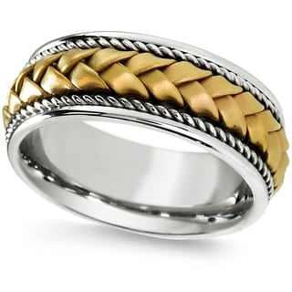 18k Two-tone Gold Men's Woven Handmade Comfort-fit 2-rope Wedding Band-Image