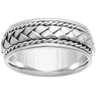 14k White Gold Men's Handmade Comfort-fit Woven Wedding Band-Image