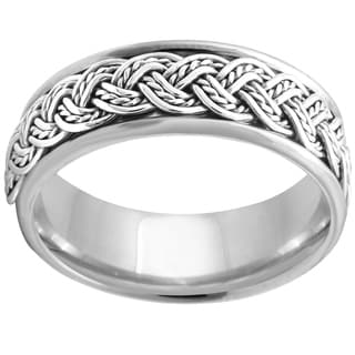 14k White Gold Men's Handmade Comfort-fit Rope Weave Wedding Band-Image