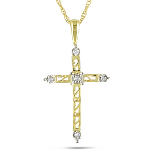 Miadora 10k Yellow Gold Diamond Cross Necklace (H-I; I2-I3)