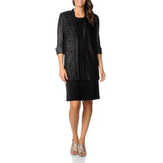 R & M Richards Women's Black Glitter Knit Jacket Dress Set