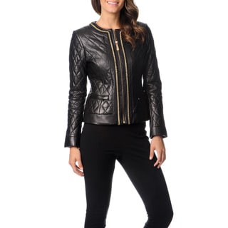 Vince Camuto Women's Chain Link Trim Leather Jacket