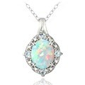 Glitzy Rocks Sterling Silver Diamond Accent Created White Opal and Blue Topaz Oval Necklace