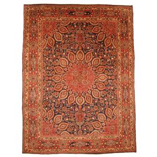 Persian Hand-knotted Mashad Navy/ Red Wool Rug (9'6 x 12'7)