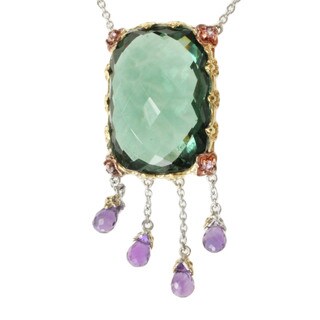 Michael Valitutti Two-tone Silver Green Quartz, Amethyst and Pink Sapphire Necklace
