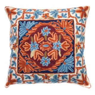 Buy  Chain Stitch Embroidery Orange\ Blue Kashmir Cushion Cover (India)