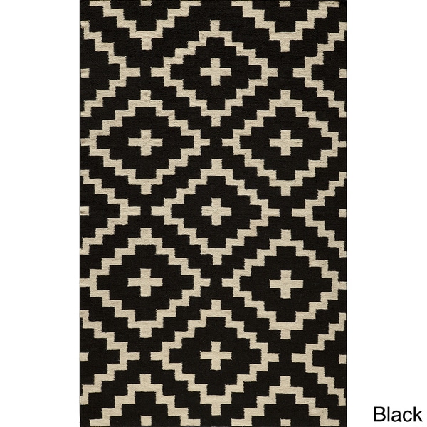 Mersa Diamonds Black Flat Weave Reversible Wool Dhurrie Rug (8' x 10')