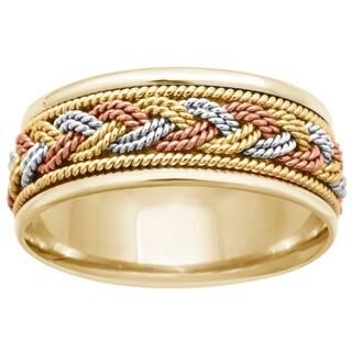 18k Tri-color Gold Woven Rope Comfort-fit Wedding Band-Image