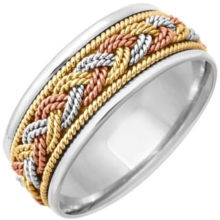 18k Tri-color Gold Twisted Rope Comfort-fit Wedding Band-Image