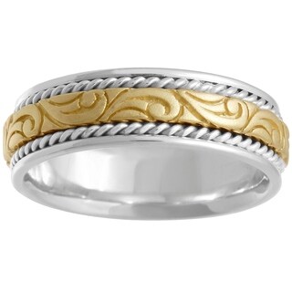 18k Two-tone Gold Swirl Center Comfort-fit Wedding Band-Image