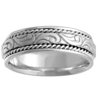 18k White Gold Swirl Center Comfort-fit Wedding Band-Image